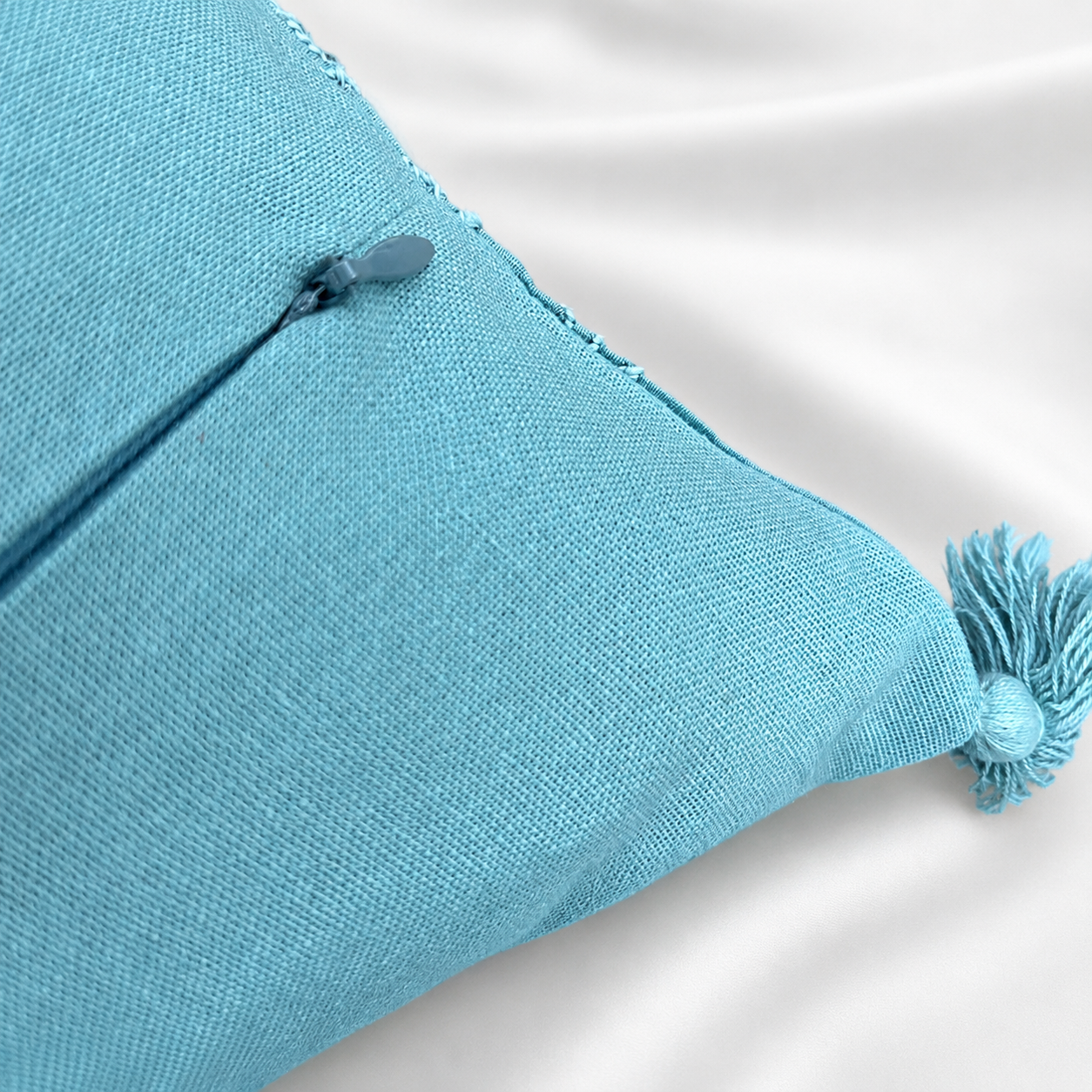 Teal Tourmaline Chanderi Chikankari Cushion Cover