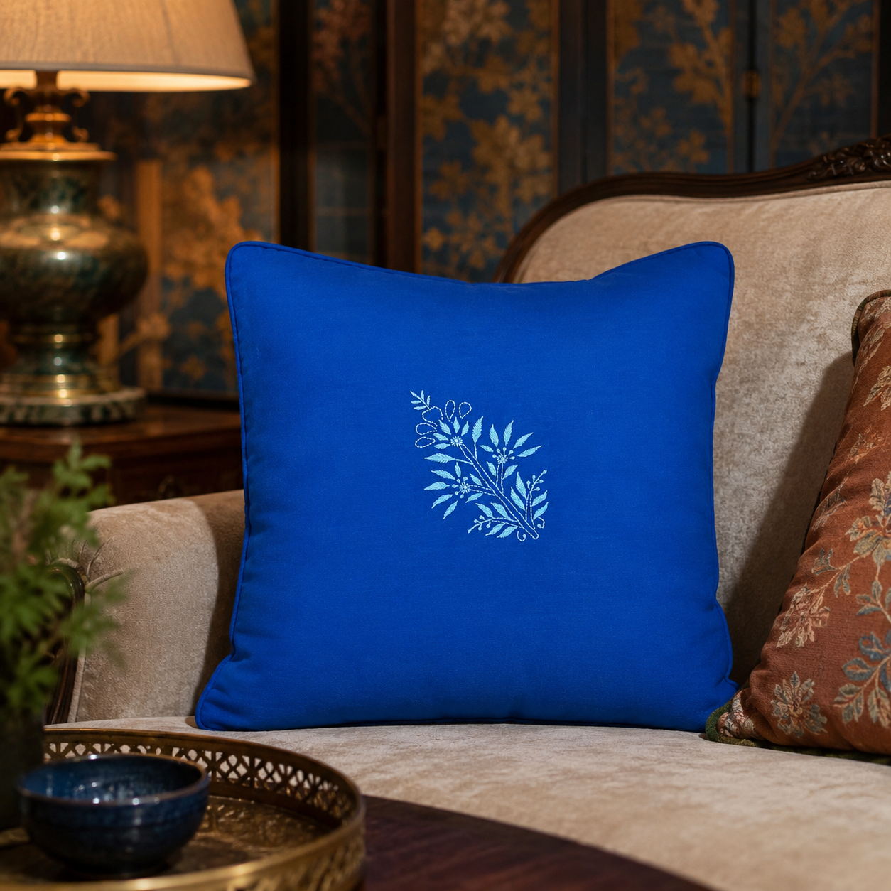 Sapphire Blossom Cushion Cover