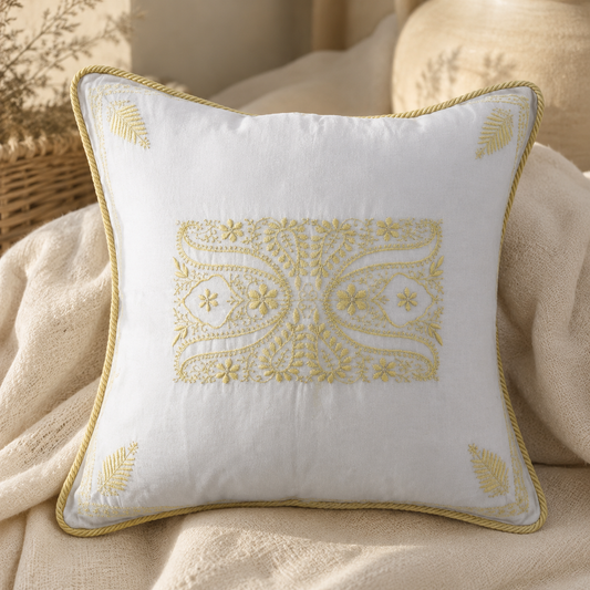 Forest Haze Chikankari Cushion Cover