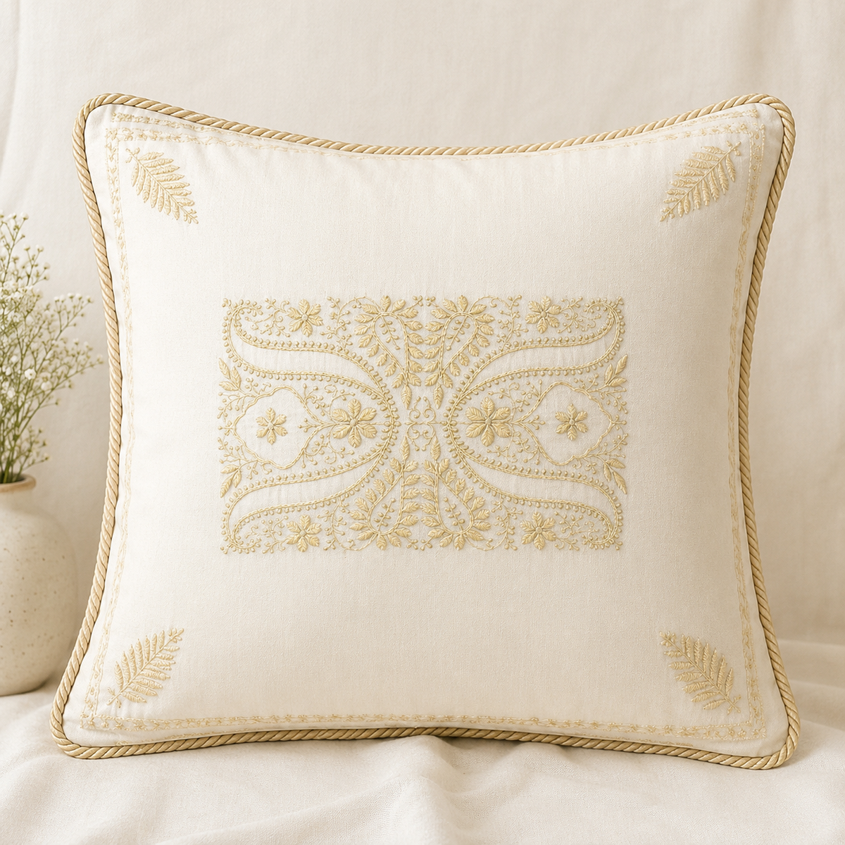 Forest Haze Chikankari Cushion Cover