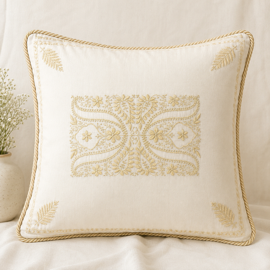 Forest Haze Chikankari Cushion Cover