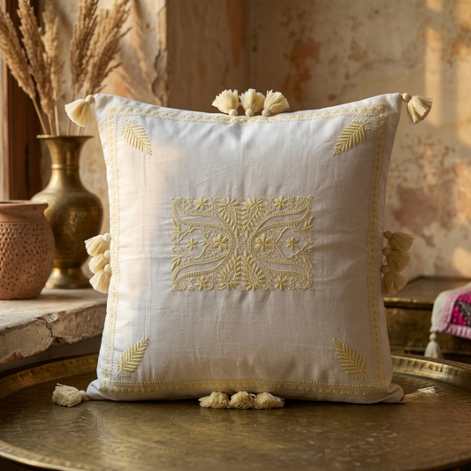 Ivory Durbar Chanderi Cushion Cover