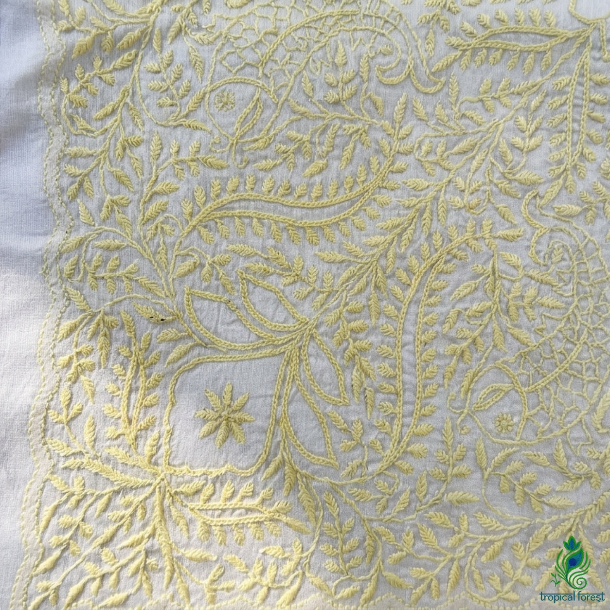 Ivory Citrine Chanderi Chikankari Cushion Cover