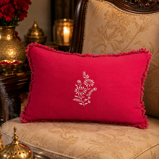 Crimson Bloom Cushion Cover