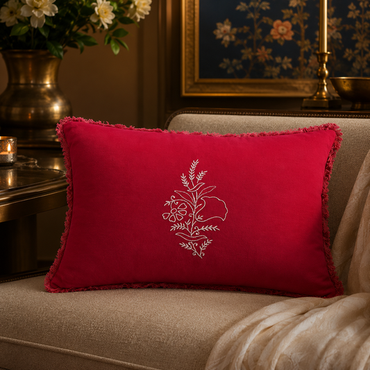 Crimson Botanica Cushion Cover